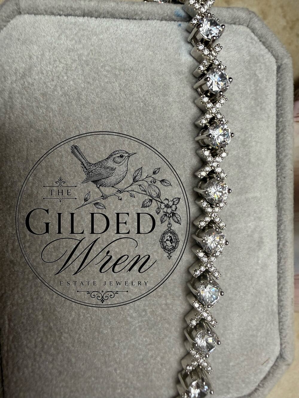 Vintage BBJ 925 Sterling Silver XOXO Simulated Diamond Tennis Bracelet 7.5”